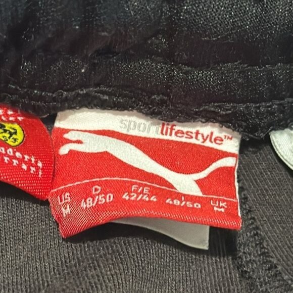 Puma Ferrari Black Track Pants Size M With Red Logo & Green-Red Stripe Accents - Picture 3 of 11